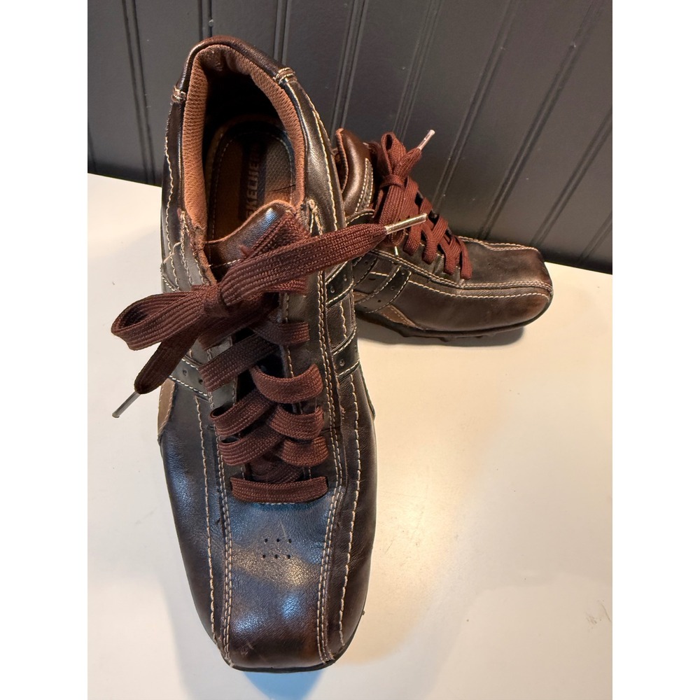 Skechers Relaxed Fit Brown Leather Bicycle Toe Casual Sneakers Mens 9.5 63181
